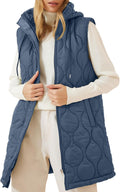EVALESS Long Puffer Vest Women Sleeveless Hooded - Warm Lightweight