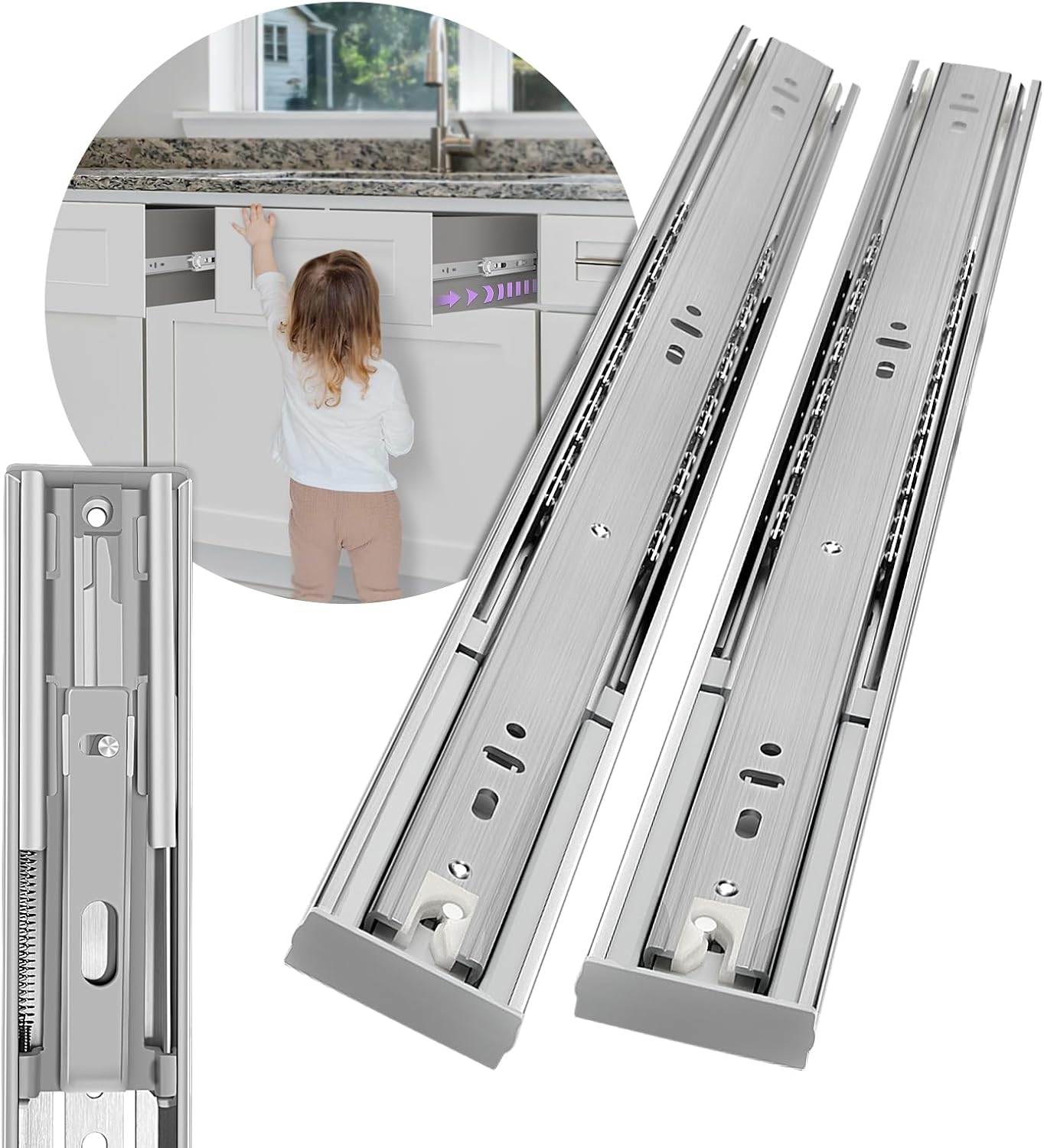 Soft Close Stainless Steel Drawer Slides for Kitchen Cabinets