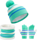 Kids Winter Knit Hat Gloves Scarf Set - Warm Fleece Lined