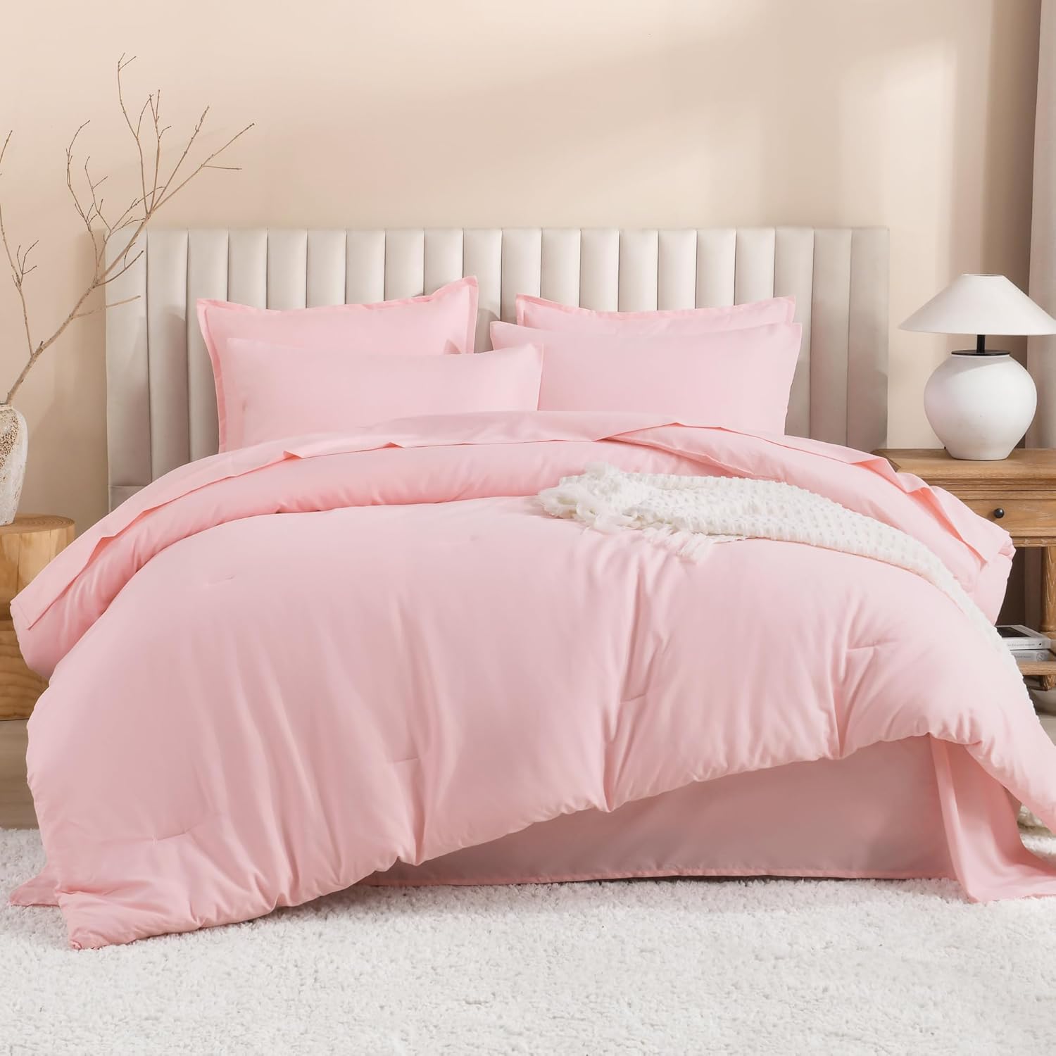Litanika Full Size Comforter Sets Pink - 7 Pieces Bed in a Bag