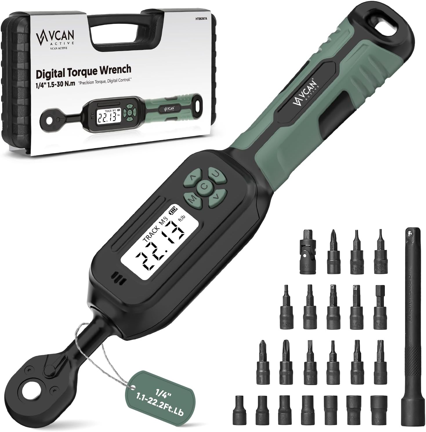 1/4 Digital Torque Wrench Set with Buzzer and LED Flash Alerts
