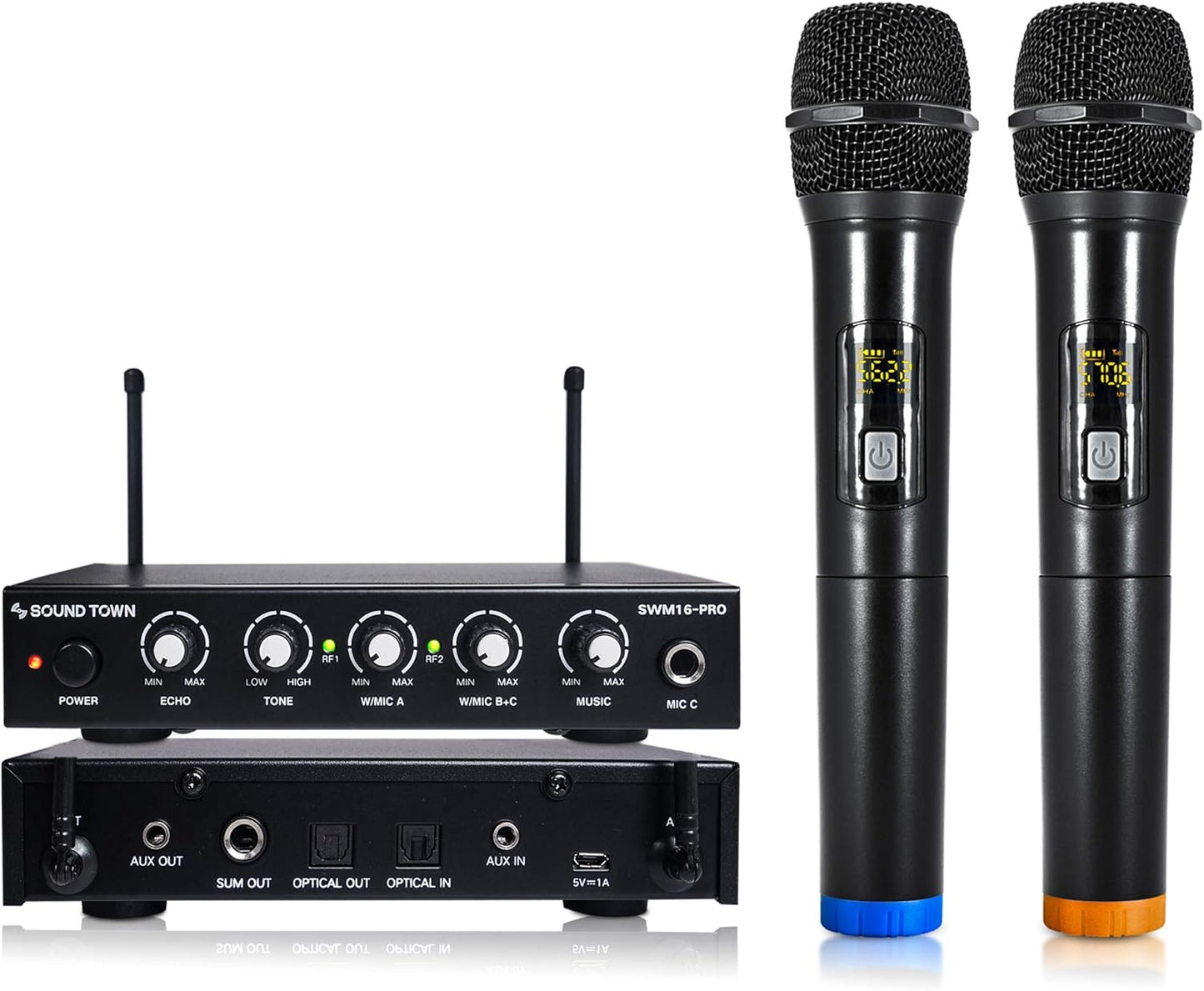 Wireless Karaoke Mixer System - 16 Channels, 2 Mics, Optical & AUX - For Smart TV/Home Theater