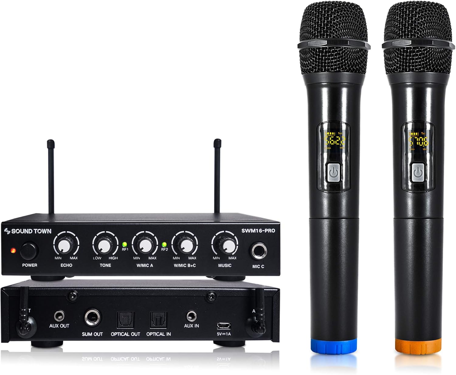 Wireless Karaoke Mixer System - 16 Channels, 2 Mics, Optical & AUX - For Smart TV/Home Theater