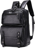 Leather Backpack for Men Black Laptop Computer - Large Capacity Retro