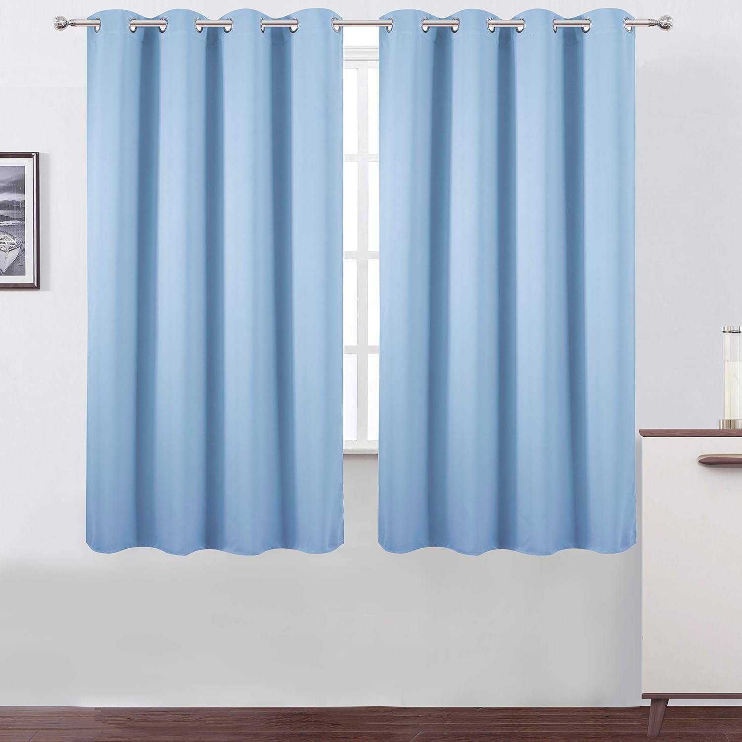 LEMO Sky Blue Blackout Curtains for Bedroom - Thermal Insulated