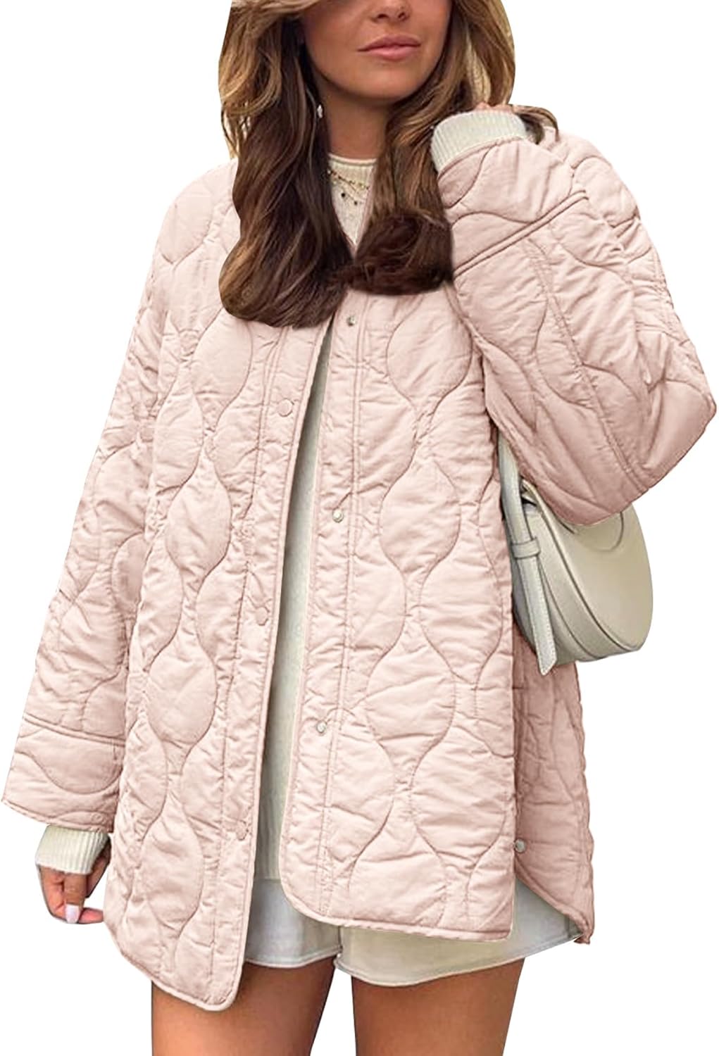 Flygo Women's Oversized Quilted Lightweight Jacket for All Seasons