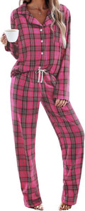 Ekouaer Pajamas Set Womens Cotton Plaid 2-Piece - Soft Warm Loungewear