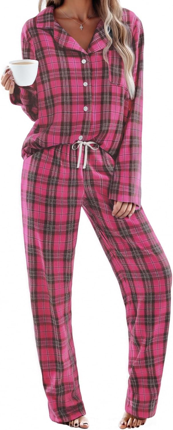 Ekouaer Pajamas Set for Women - Cozy Cotton Plaid PJs