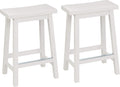 Solid Wood Saddle-Seat Counter Barstools - Set of 2 - 24in