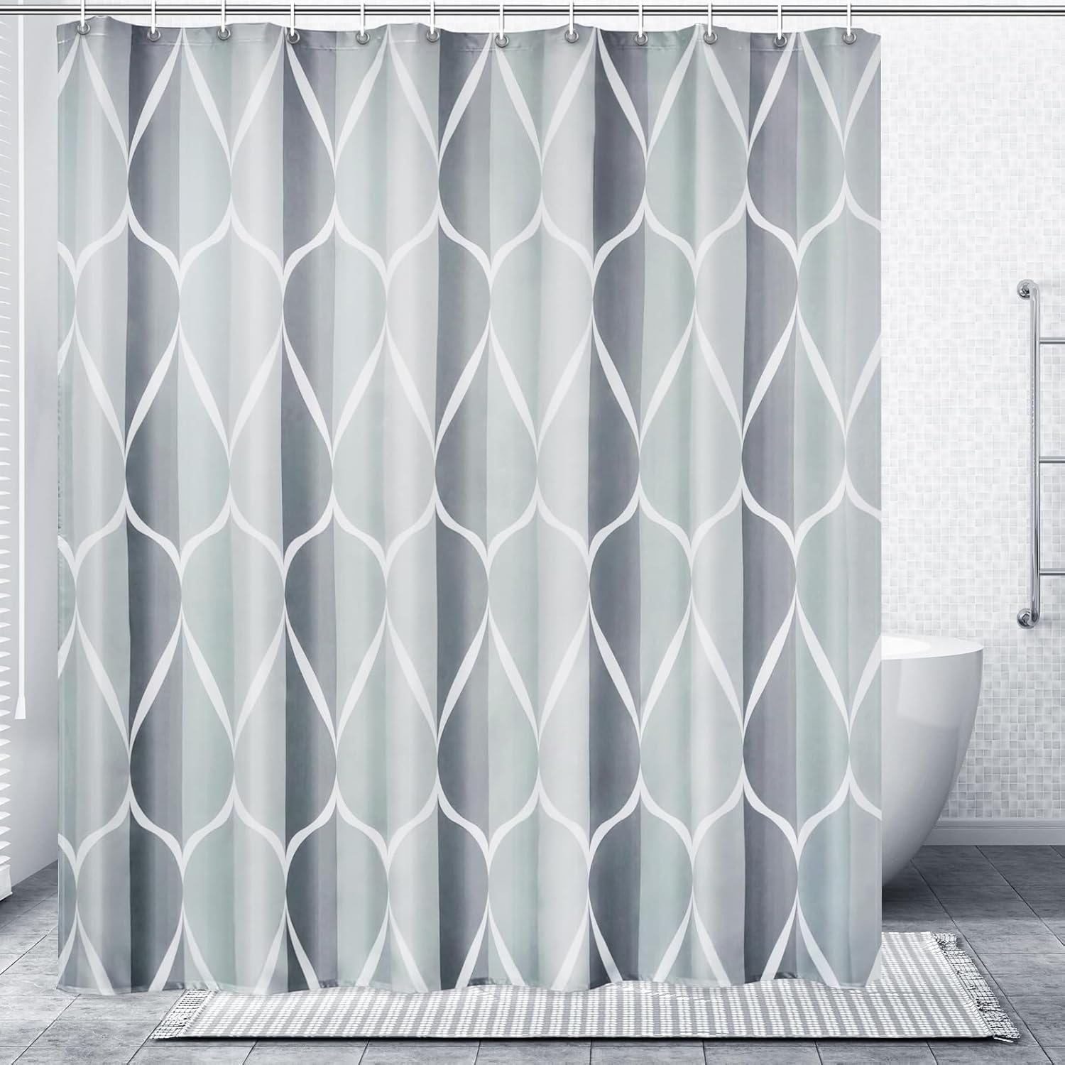Quick-Dry Gelbchu Grey Shower Curtain Set