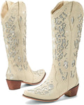 Western Cowboy Boots Mid Calf Rhinestone Cowgirl Boots