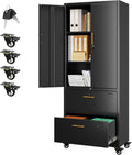 Metal 2 Drawers Lateral File Storage Cabinet - Lockable Mobile Unit