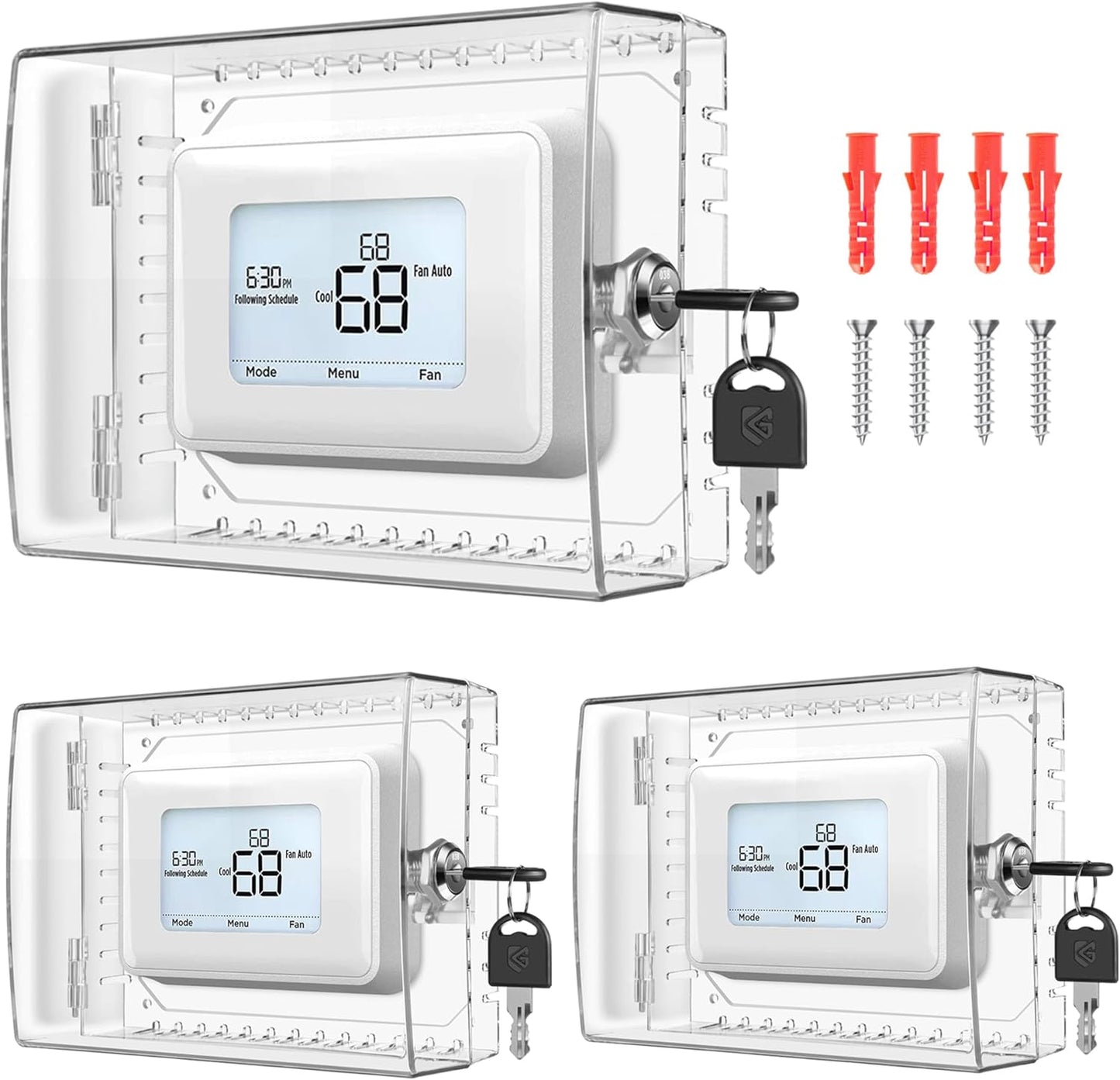 3 PCS Large Thermostat Lock Box Cover with Key for Protection