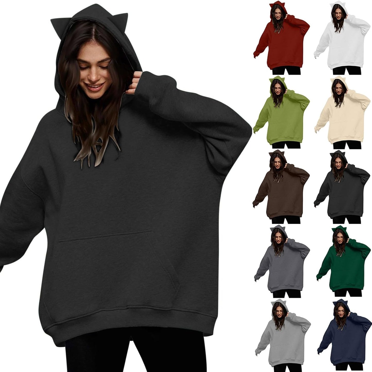 Cat Ear Hoodie: Cozy Plus Size EWASWON
