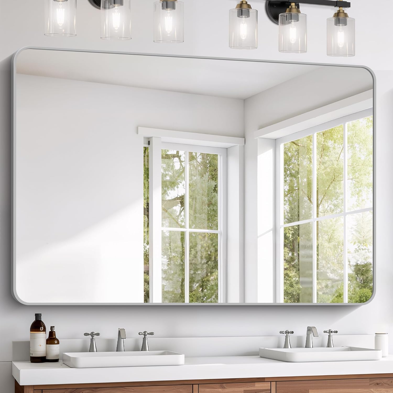 Large Rectangular 60x40 Inch Bathroom Mirror with Metal Frame
