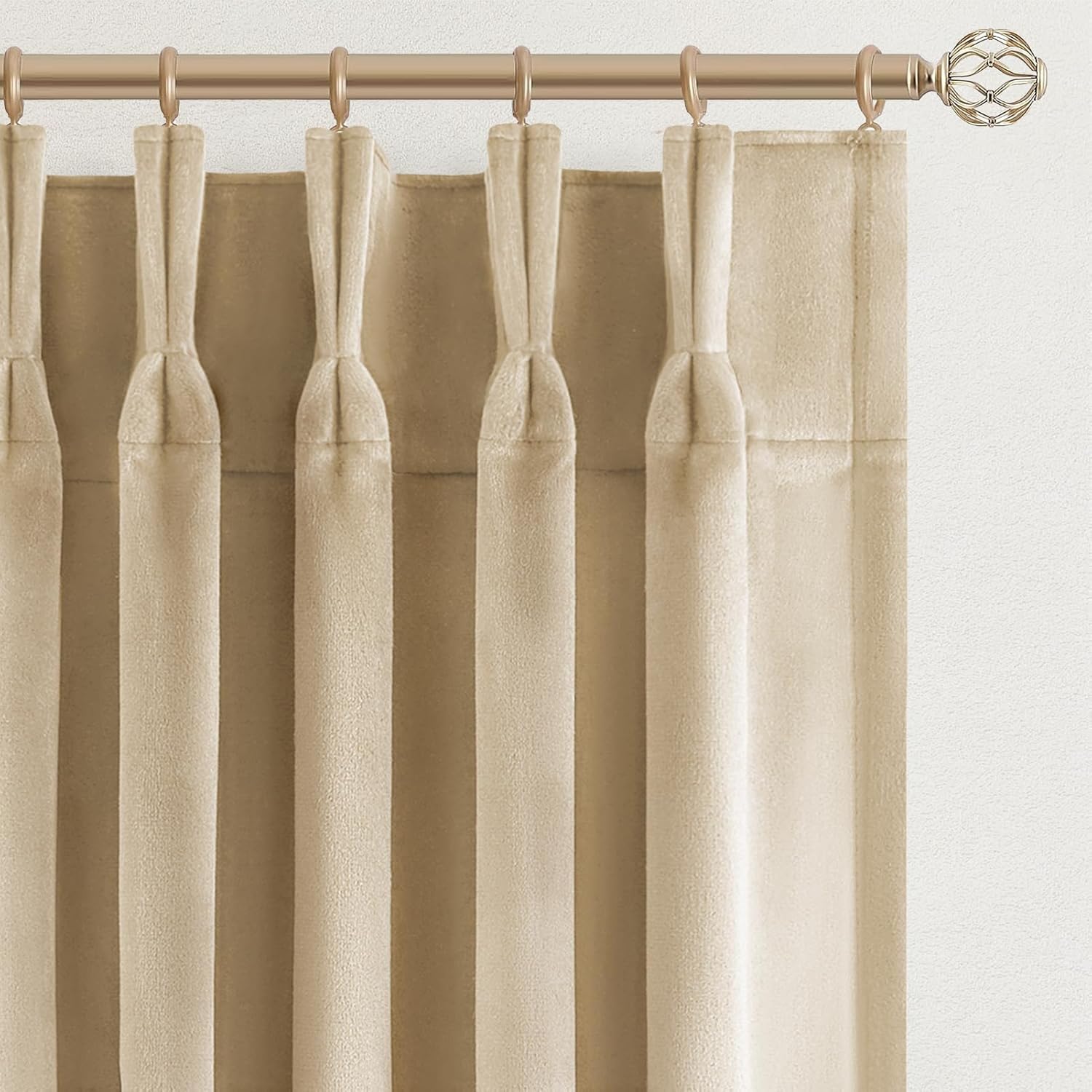 Beige Velvet Pinch Pleated Curtains for Elegant Home Decor