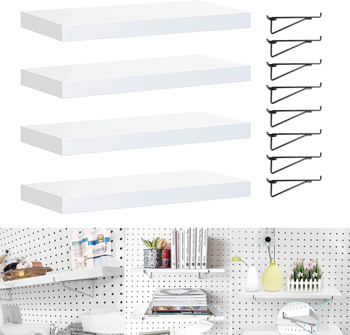 Heavy Duty Pegboard Shelves with Brackets for Versatile Storage