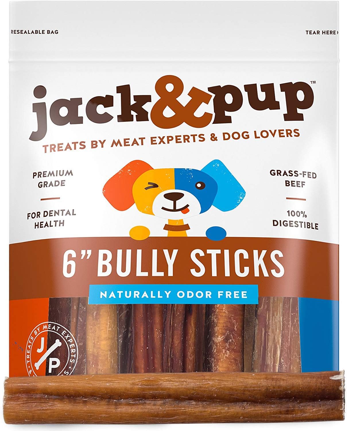 Natural Thick Bully Sticks for Dogs - 6 Inch Treats for Chewers