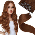 Human Hair Clip in Extensions 18 in Auburn Brown - Natural Volume