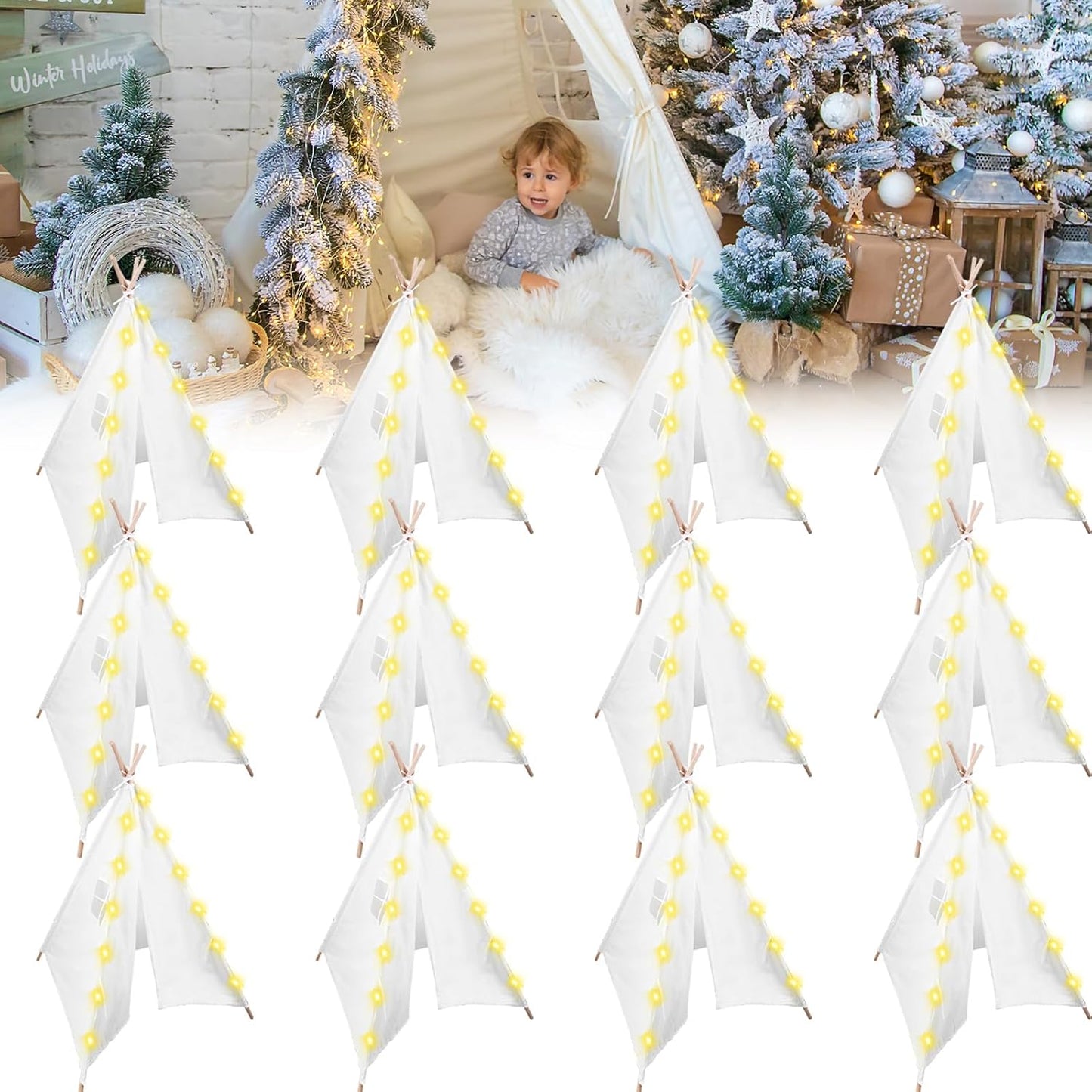Kids Teepee Tent Set with Lights - Indoor/Outdoor Fun!