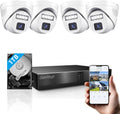 4K Security Camera System 4pcs PoE Wired Turret Cameras - Color Night