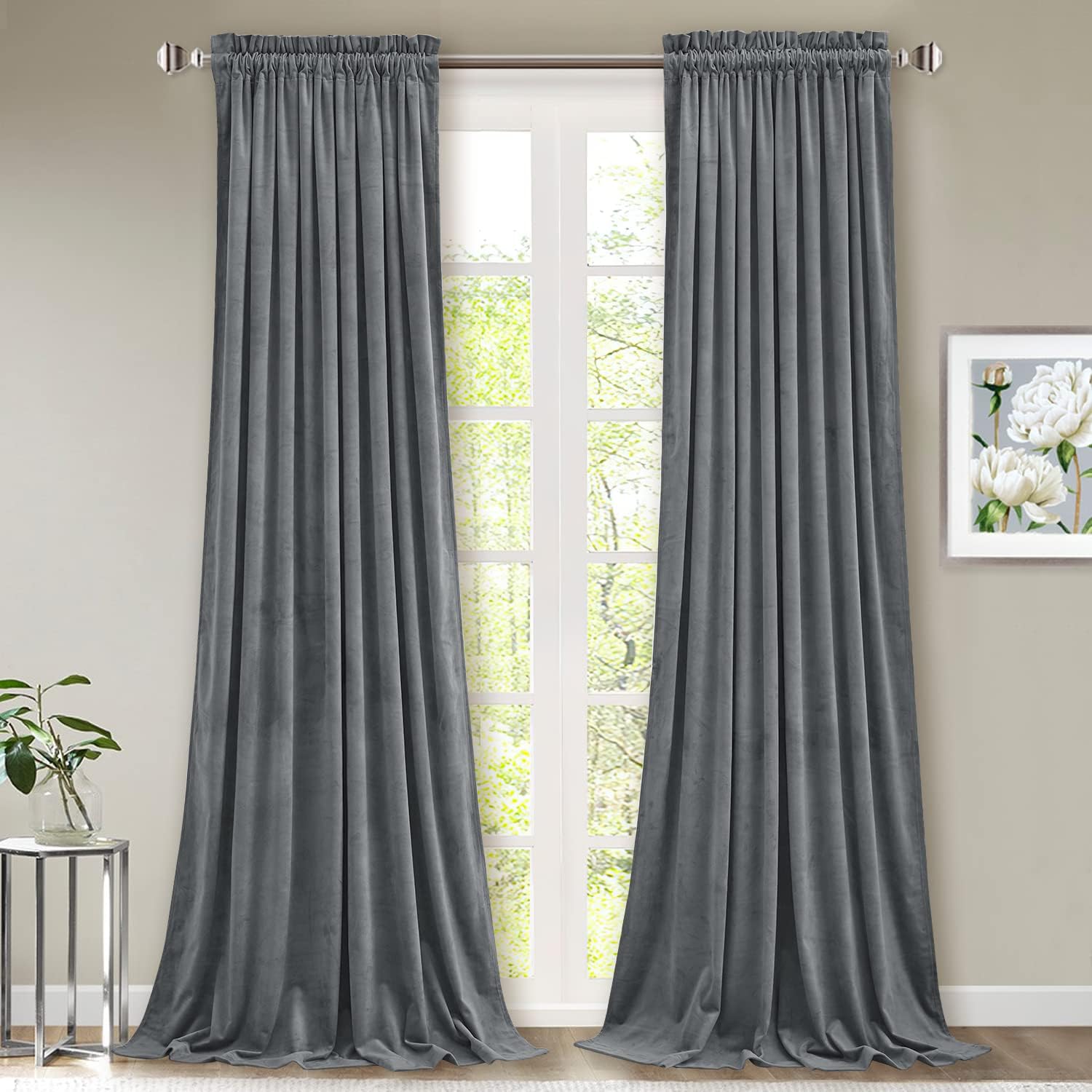 StangH Grey Velvet Curtains for Room Darkening and Privacy