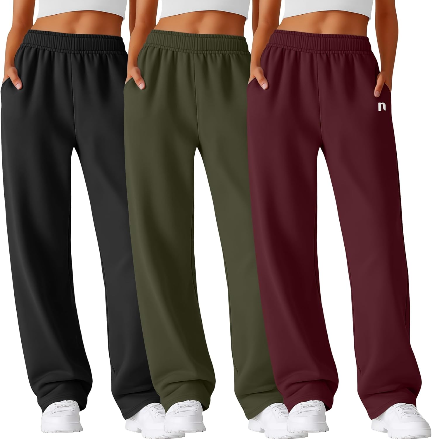 Neer 3 Pack Womens Wide Leg Sweatpants for Casual Comfort