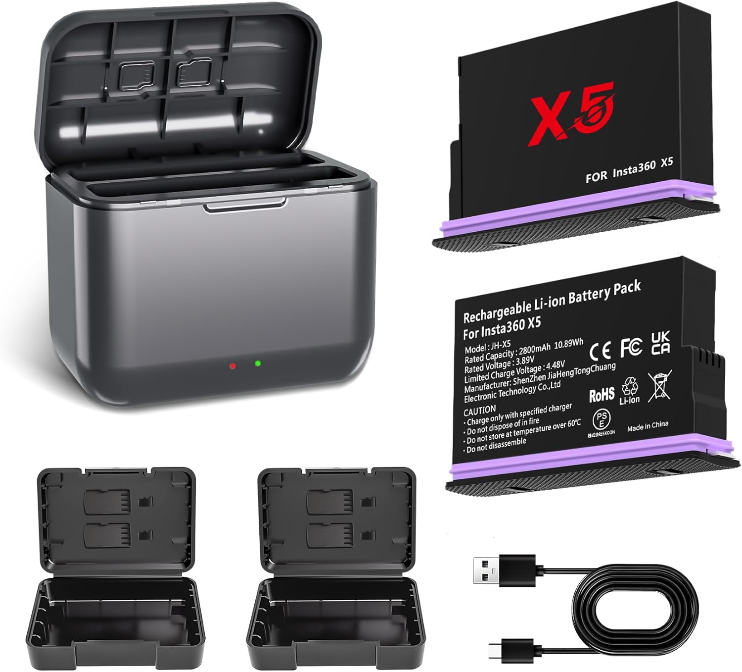 360 X5 Battery Charger Set with Waterproof Batteries and Case
