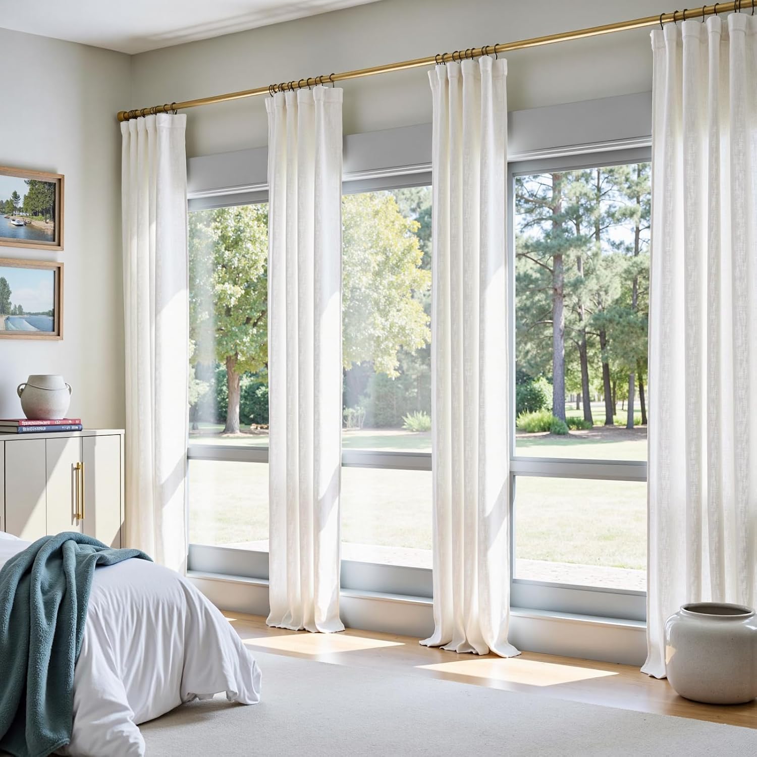 Linen Curtains 50W x 96L Inch Off White for Living Room Decor