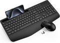 Full-Sized Ergonomic Wireless Keyboard & Mouse Set - Silent 2.4GHz, Wrist Rest, Phone Holder -Trueque