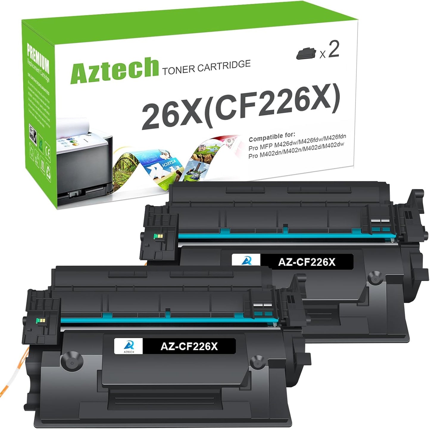 High Yield Aztech 26X CF226X Toner Cartridge 2 Pack for HP