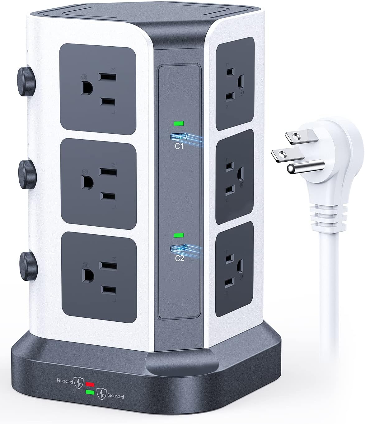 KOOSLA 65W Power Strip Tower: 12 Outlets + USB-C/USB-A Ports