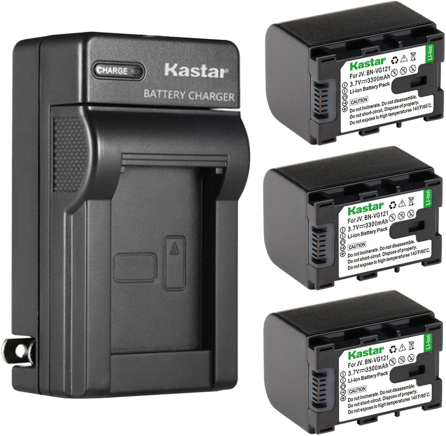 Kastar 3-Pack Battery and AC Wall Charger for JVC Cameras