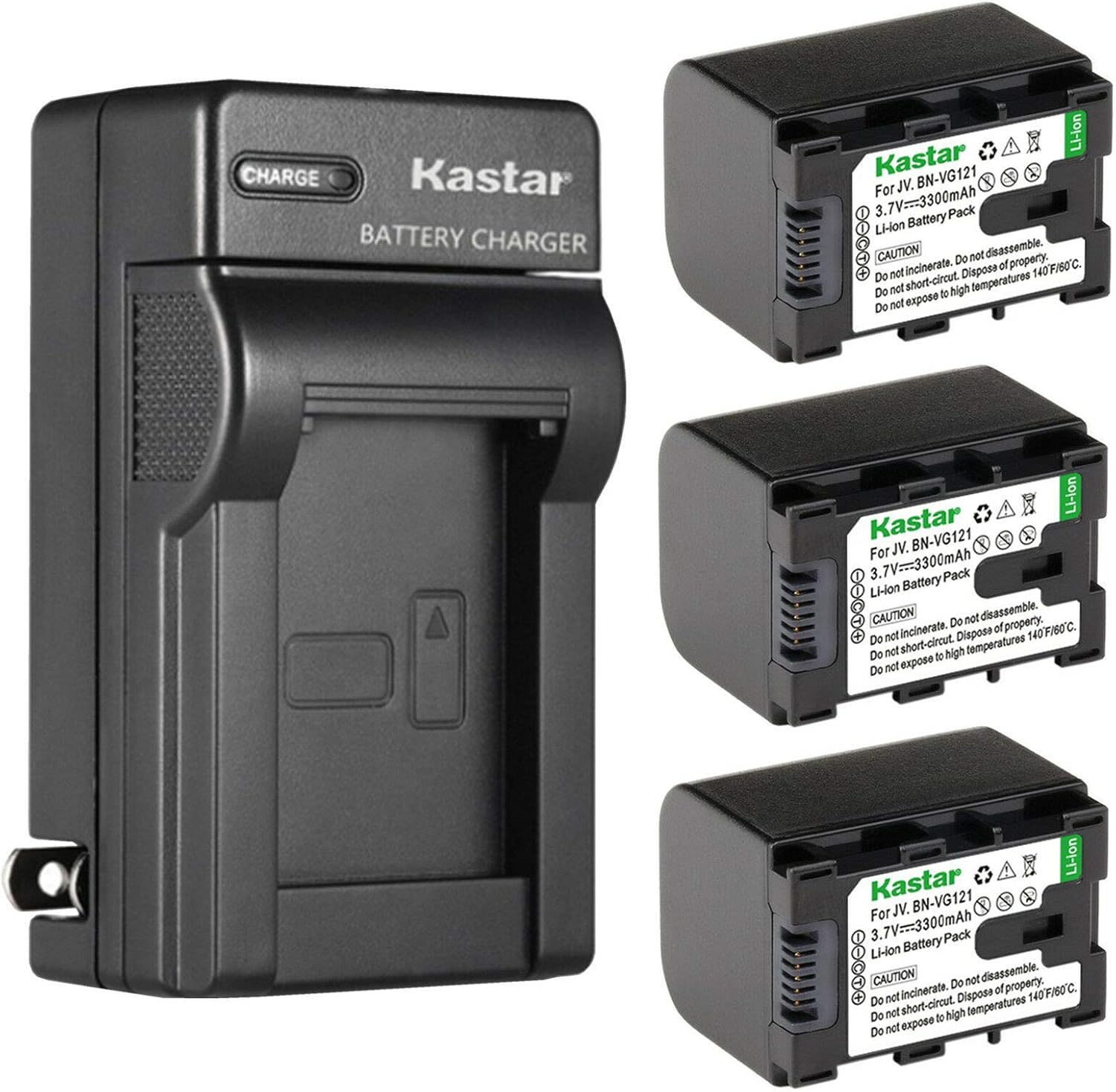 Kastar 3-Pack Battery and AC Wall Charger for JVC Cameras