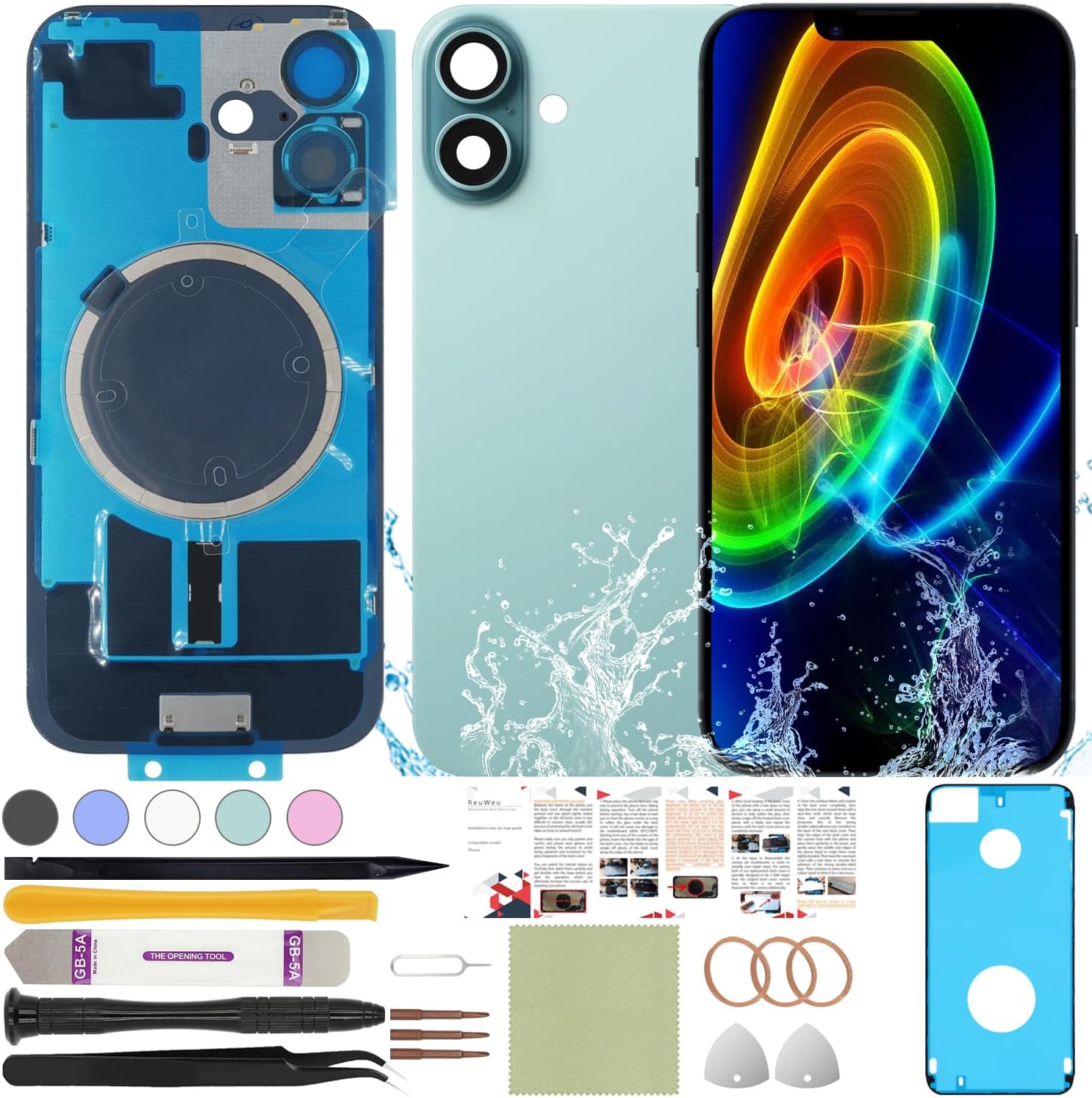 iPhone 16 Rear Back Glass Replacement Kit with Tools and Frame
