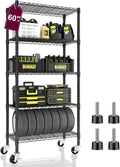 5 Tier Metal Wire Shelving with Wheels for Heavy Duty Storage