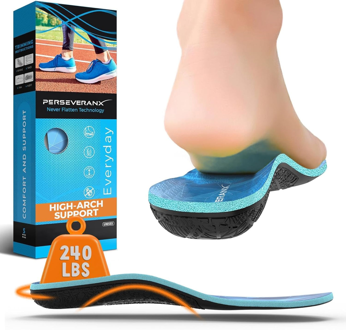 NASA Grade Plantar Fasciitis Insoles for High Arch Support