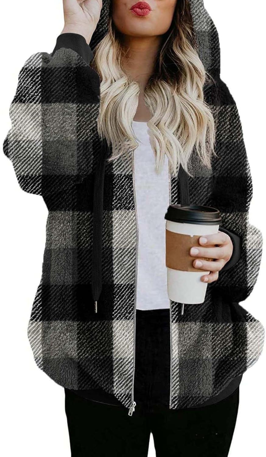 Oversized Sherpa Jacket for Women - Cozy Fleece Zip Up Hoodie