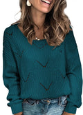 Crewneck Hollow Cable Knit Pullover Sweater - Cute Soft Long Sleeve