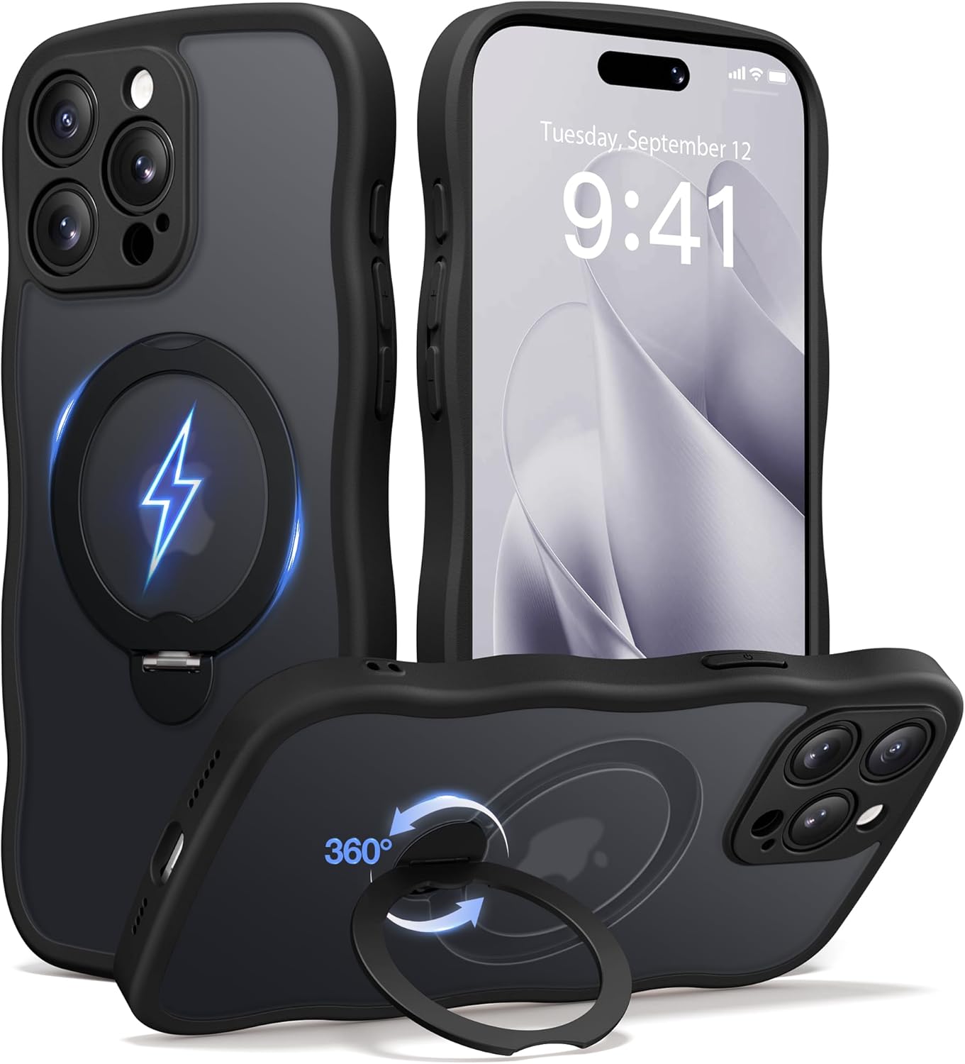 CAPRARO iPhone 15 Pro Max Case with 360 Spin Magnetic Stand