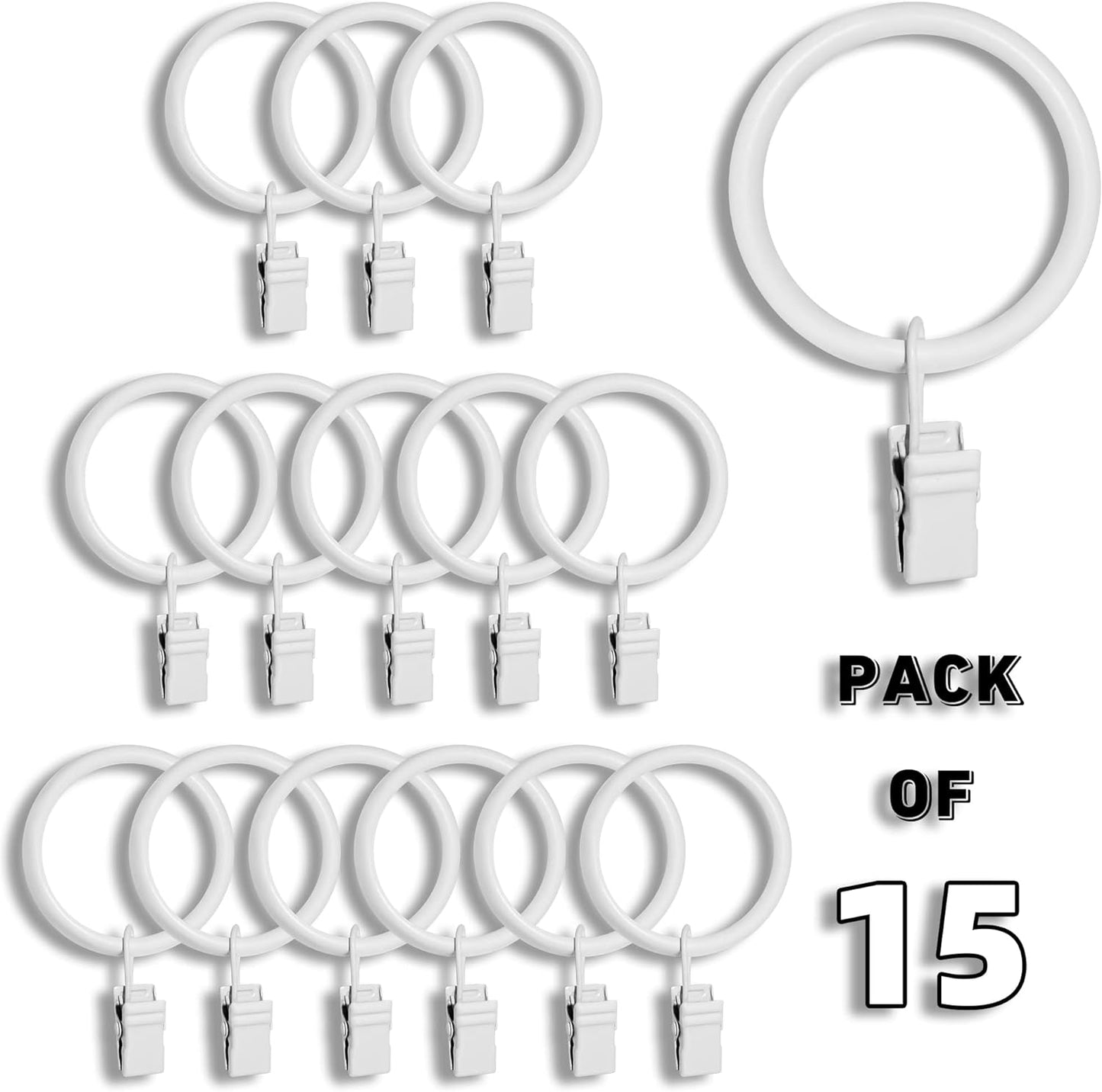 TRMESIA White Curtain Rings 15 Pack - Strong Load-Bearing for 1 Rod