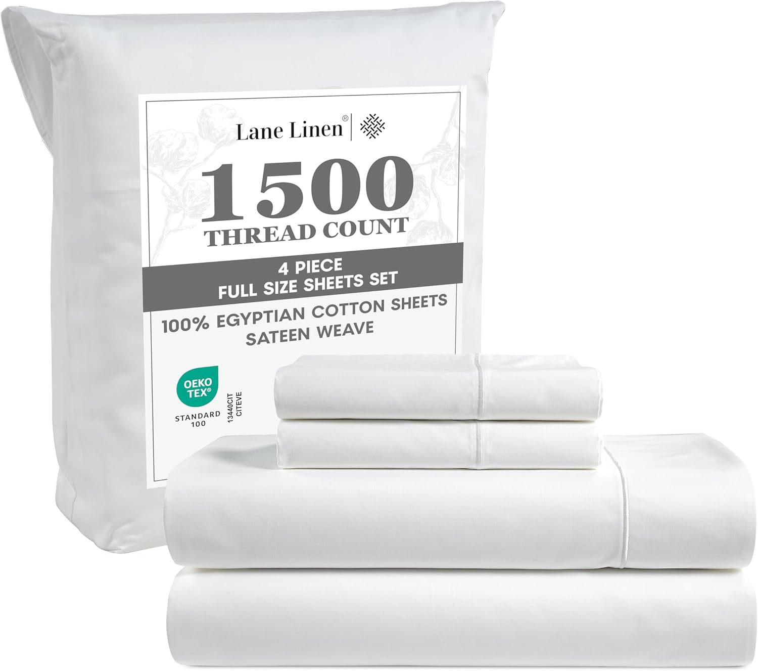 100% Egyptian Cotton White Sheets Full Size - 1500 TC Set
