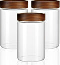 3 Pack 28 oz Clear Glass Storage Canisters with Airtight Wooden Lids