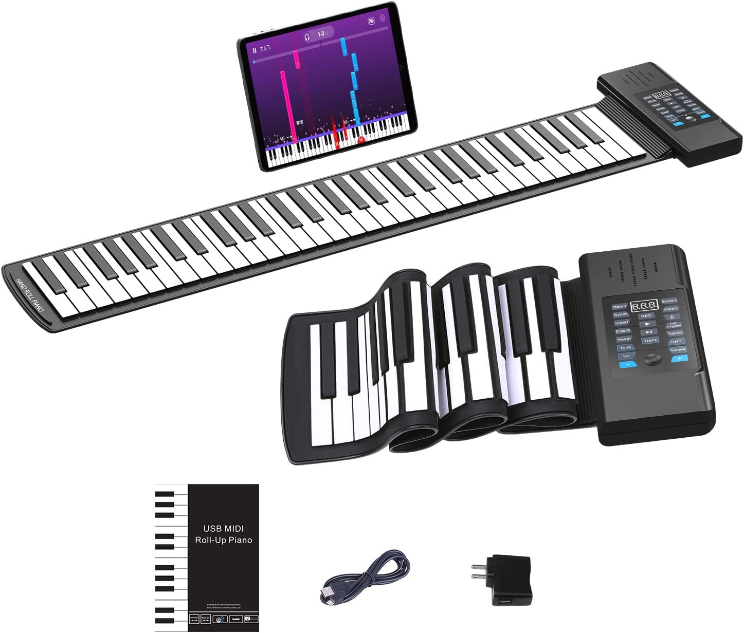 KONIX 61 Key Roll Up Piano: Portable, Rechargeable, Flexible Keyboard