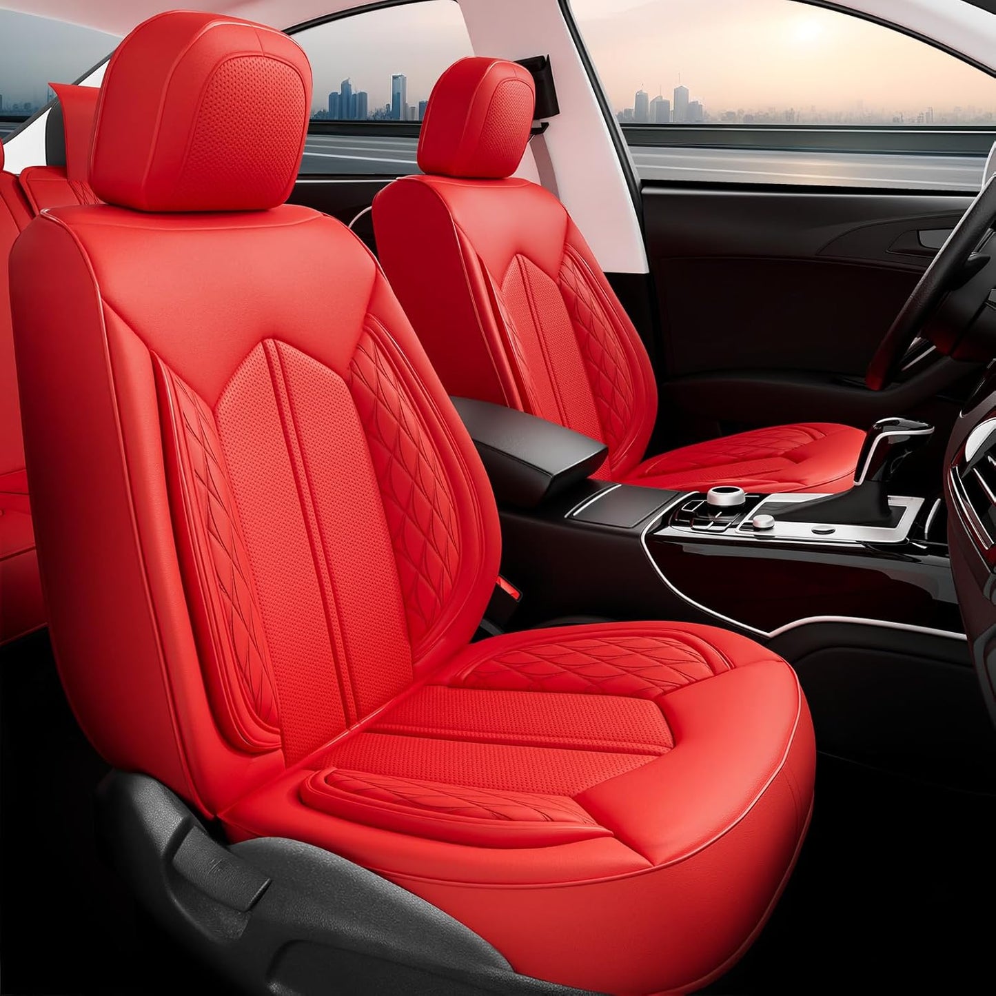 FREESOO Car Seat Covers Full Set - Breathable Faux Leather Design