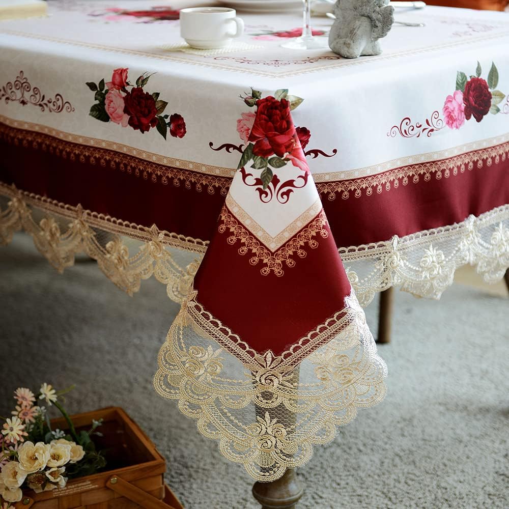 SUTAVIA Lace Embroidered Table Cloth for Elegant Dining