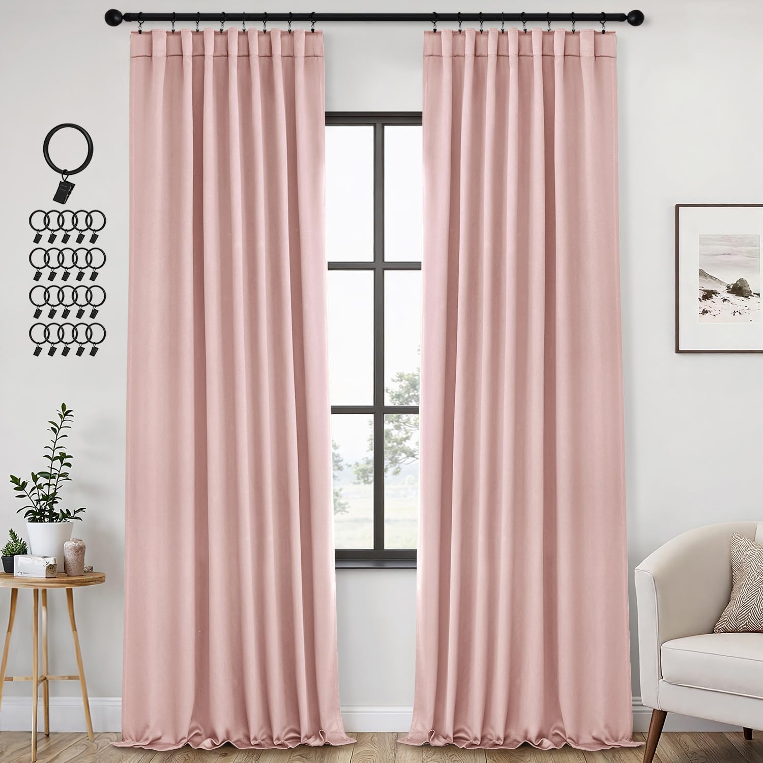 Light Pink Blackout Curtains for Girls Bedroom, 96 Inches Long