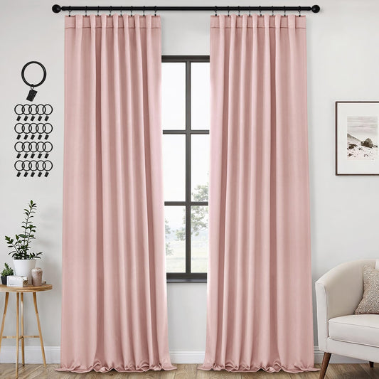 Light Pink Blackout Curtains for Girls Bedroom, 96 Inches Long