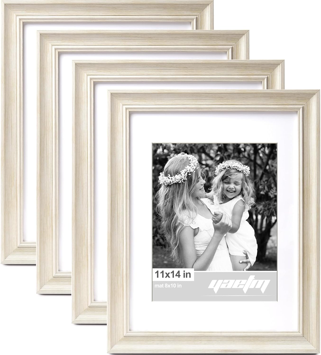 Yaetm 11x14 Picture Frame Set of 4 with Rustic White Finish