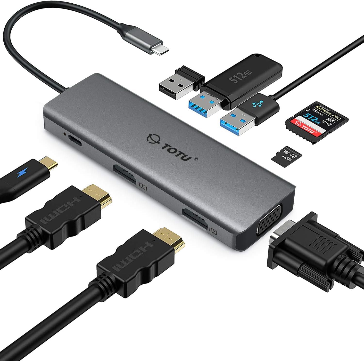 TOTU Docking Station 9 in 1 USB C Hub with Dual 4K HDMI
